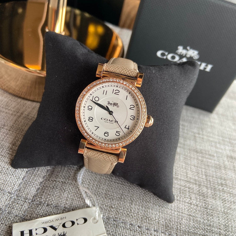 Coach Madison Diamonds White Dial Beige Leather Strap Watch for Women - 14503394 Buy Now By Coach