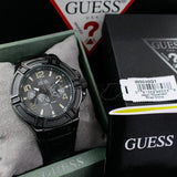 Guess Rigor Analog Black Dial Black Leather Strap Watch For Men - W0040G1 Buy Now By Guess