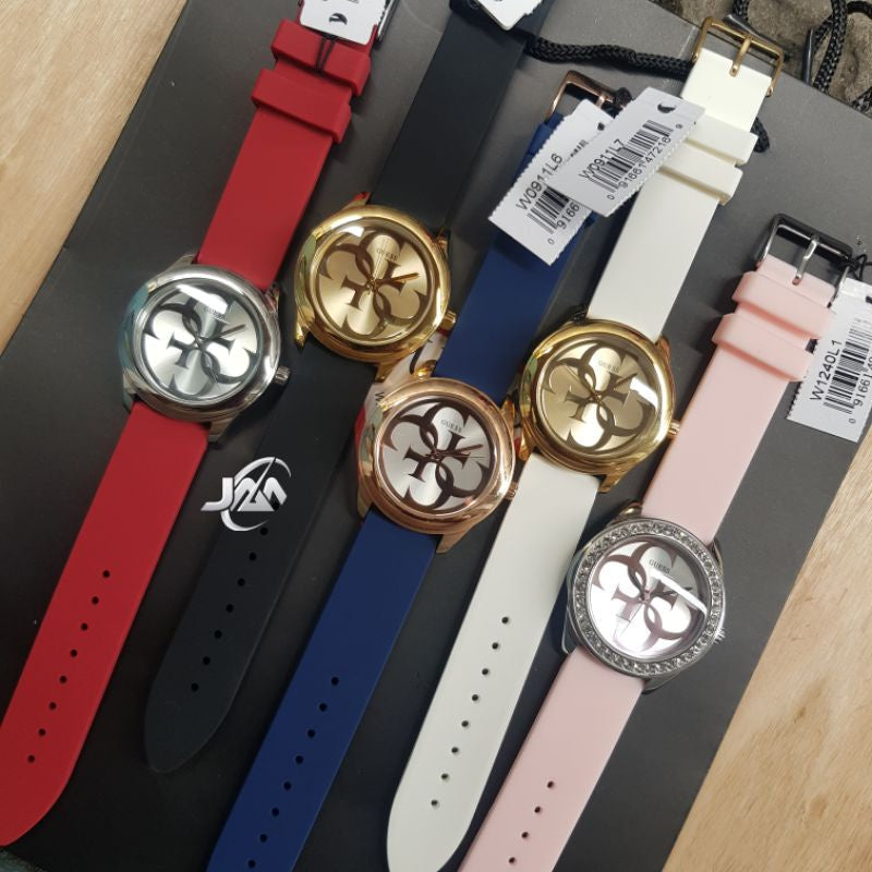 Guess G-Twist Silver Dial Red Rubber Strap Watch for Women - W0911L9 Buy Now By Guess