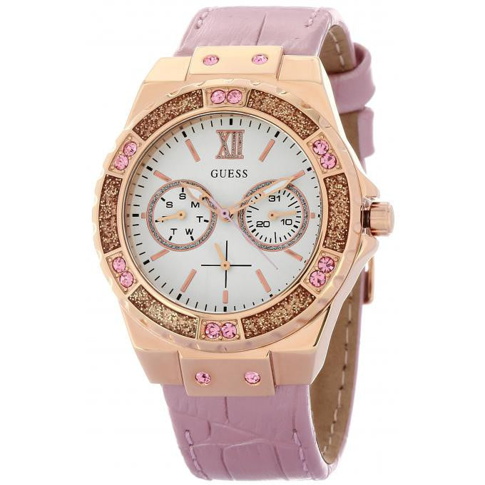 Shop Guess Limelight Quartz Analog White Dial Pink Leather Strap Watch For Women - W0775l3 in USA