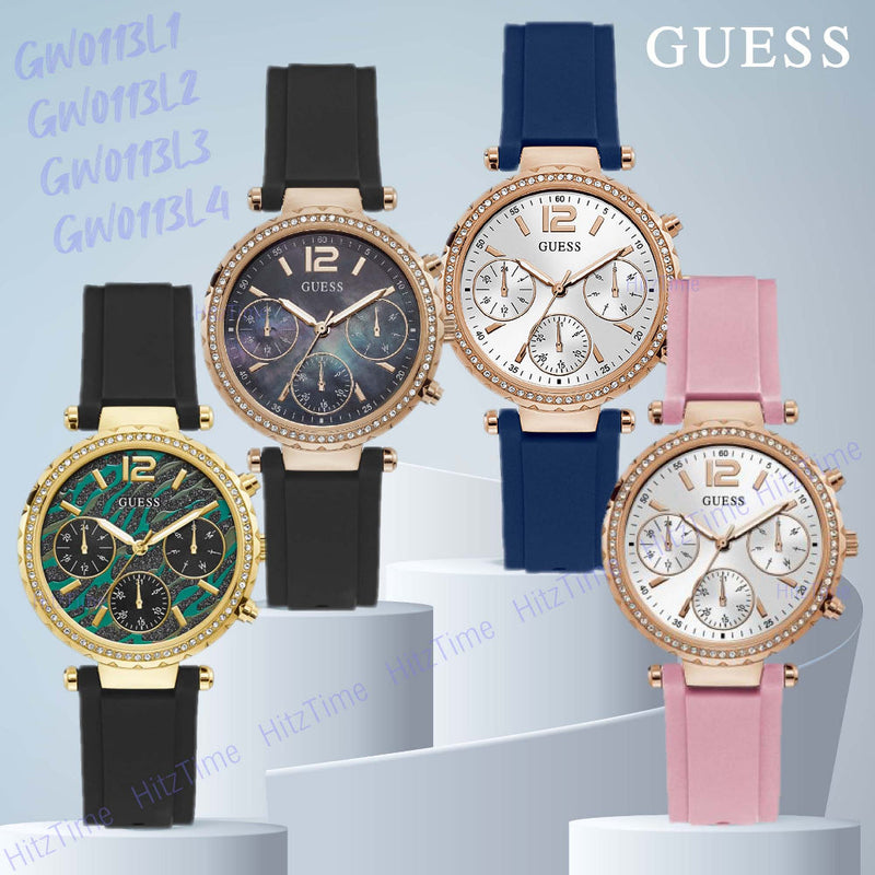 Guess Solstice Diamonds White Dial Pink Rubber Strap Watch For Women - GW0113L4 Buy Now By Guess