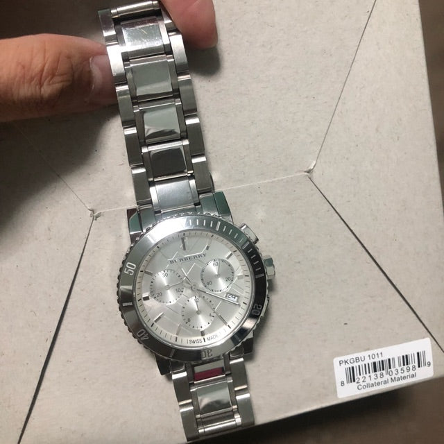 Shop Burberry City Chronograph White Dial Silver Steel Strap Watch For Women - BU9700 in USA