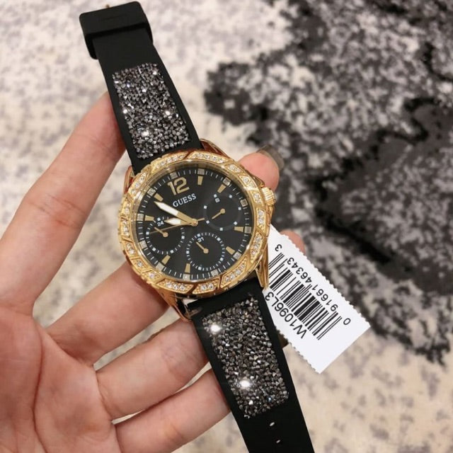 Guess Swirl Quartz Black Dial Black Silicone Strap Watch for Women - W1096L3 Buy Now By Guess