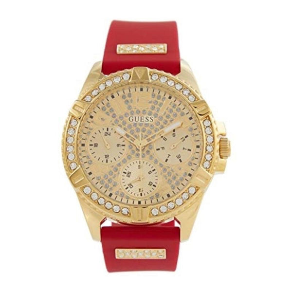 Guess Frontier Diamonds Gold Dial Red Rubber Strap Watch for Women - GW0045L2 Buy Now By Guess