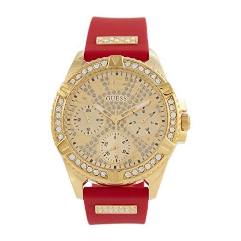 Guess Frontier Diamonds Gold Dial Red Rubber Strap Watch for Women - GW0045L2 Buy Now By Guess