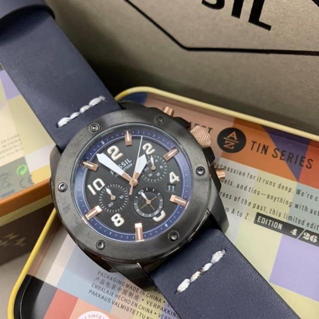 Fossil Modern Machine Chronograph Black Dial Blue Leather Strap Watch for Men - FS5066 Buy Now By Fossil