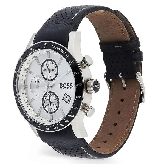 Hugo Boss Rafale Chronograh Quartz White Dial Black Leather Strap Watch For Men - HB1513403 Buy Now By Hugo Boss