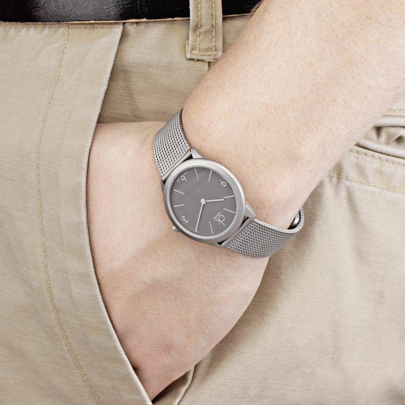 Calvin Klein Minimal Grey Dial Silver Mesh Bracelet Watch for Women - K3M53154 Buy Now By Calvin Klein