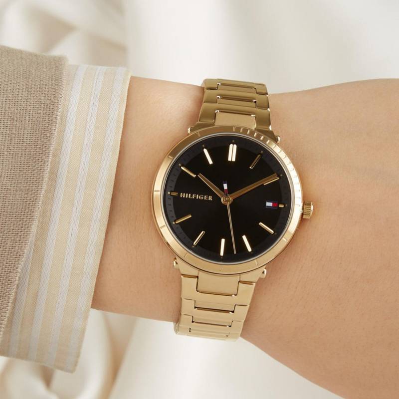 Shop Tommy Hilfiger Brooke Black Dial Gold Steel Strap Watch for Women - 1782019 in USA