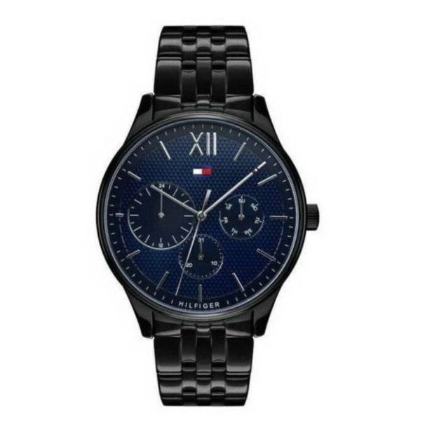 Shop Tommy Hilfiger Damon Quartz Chronograph Blue Dial Black Steel Strap Watch for Men - 1791454 in USA