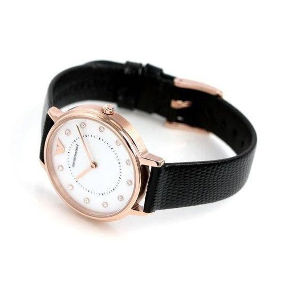 Emporio Armani Kappa Mother of Pearl Dial Black Leather Strap Watch For Women - AR80011 Buy Now By Emporio Armani