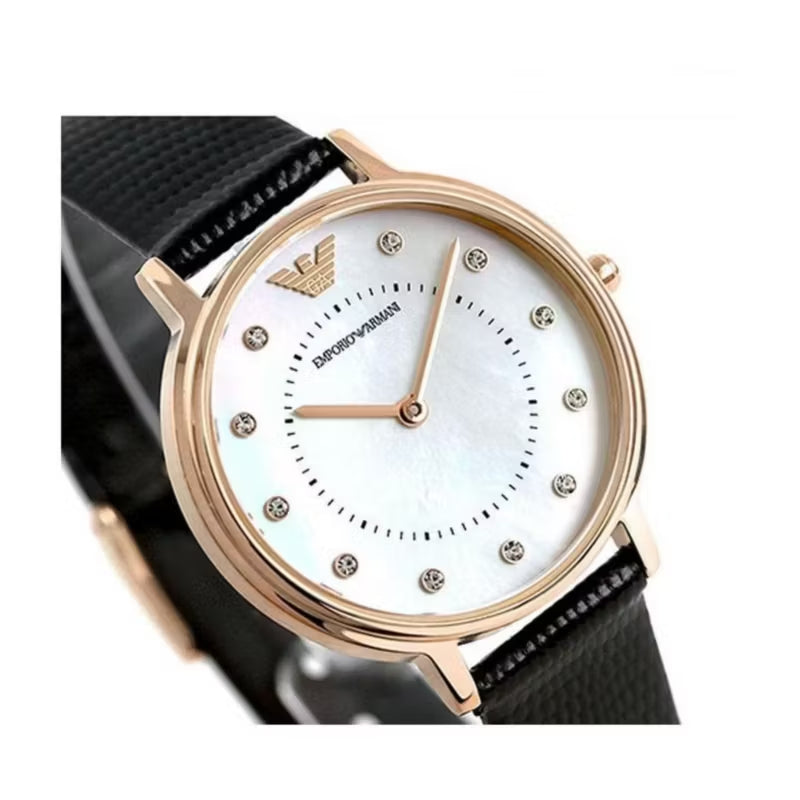 Emporio Armani Kappa Mother of Pearl Dial Black Leather Strap Watch For Women - AR80011 Buy Now By Emporio Armani