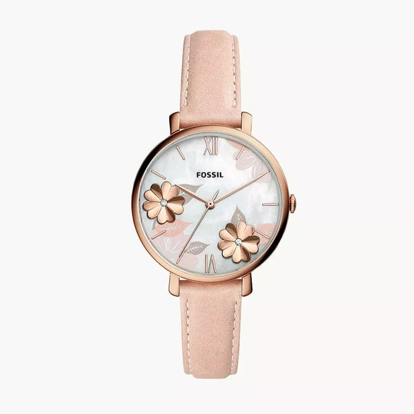Shop Fossil Jacqueline Three Hand Mother of Pearl Dial Pink Leather Strap Watch for Women - ES4671 in USA