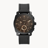 Fossil Machine Chronograph Black Dial Black Leather Strap Watch for Men - FS5586