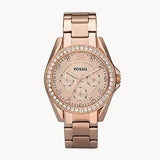 Fossil Riley Multifunction Rose Gold Dial Rose Gold Steel Strap Watch for Women - ES2811