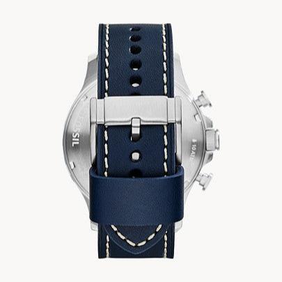 Fossil Nate Chronograph White Dial Blue Leather Strap Watch for Men - JR1480 Buy Now By Fossil