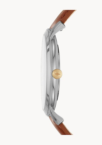 Shop Fossil The Minimalist 3H Blue Dial Brown Leather Strap Watch for Men - FS5499 in USA
