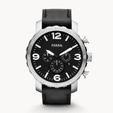 Fossil Nate Chronograph Black Dial Black Leather Strap Watch for Men - JR1436 Buy Now By Fossil