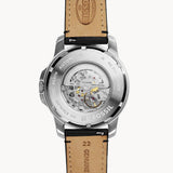 Fossil Grant Automatic Skeleton White Dial Black Leather Strap Watch for Men - ME3101