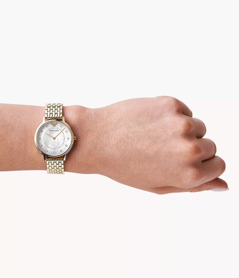 Emporio Armani Dress Analog Mother of Pearl Dial Gold Steel Strap Watch For Women - AR11007 Buy Now By Emporio Armani