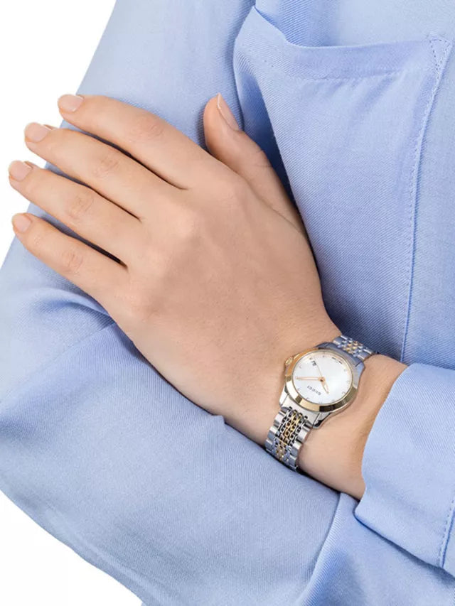 Gucci G Timeless Diamonds Mother of Pearl Dial Two Tone Mesh Bracelet Watch for Women - YA126513