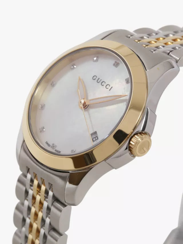 Gucci G Timeless Diamonds Mother of Pearl Dial Two Tone Mesh Bracelet Watch for Women - YA126513