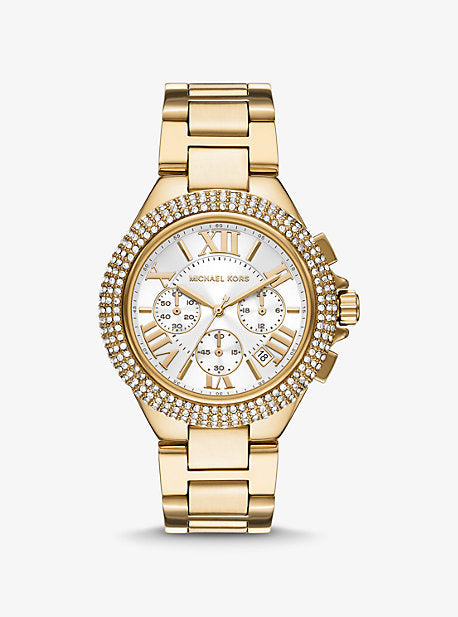 Shop Michael Kors Camille Silver Diamonds Dial Gold Steel Strap Watch for Women - MK5756 in USA