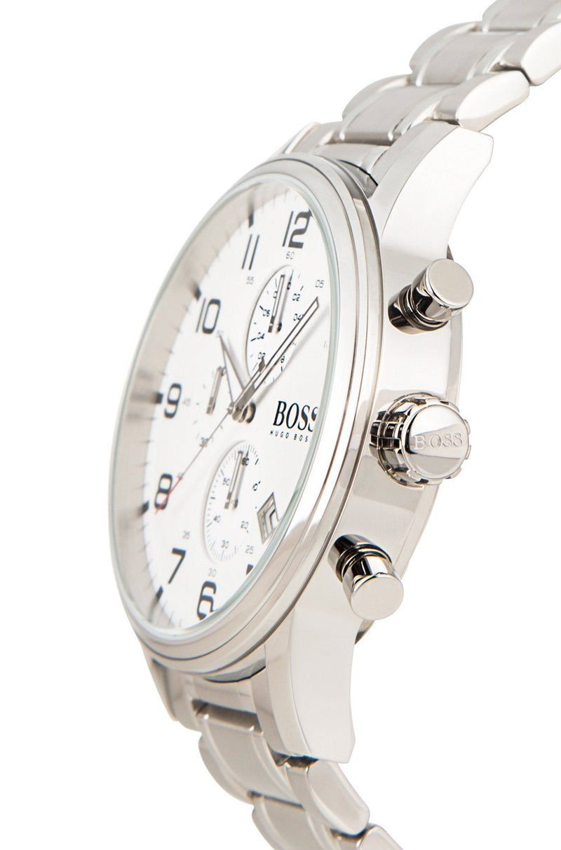 Hugo Boss Aeroliner Chronograph White Dial Silver Steel Strap Watch for Men - 1513182 Buy Now By Hugo Boss