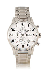 Hugo Boss Aeroliner Chronograph White Dial Silver Steel Strap Watch for Men - 1513182 Buy Now By Hugo Boss