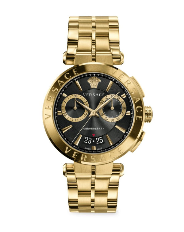 Versace Aion Chronograph Black Dial Gold Steel Strap Watch For Men - VE1D01721 Buy Now By Versace