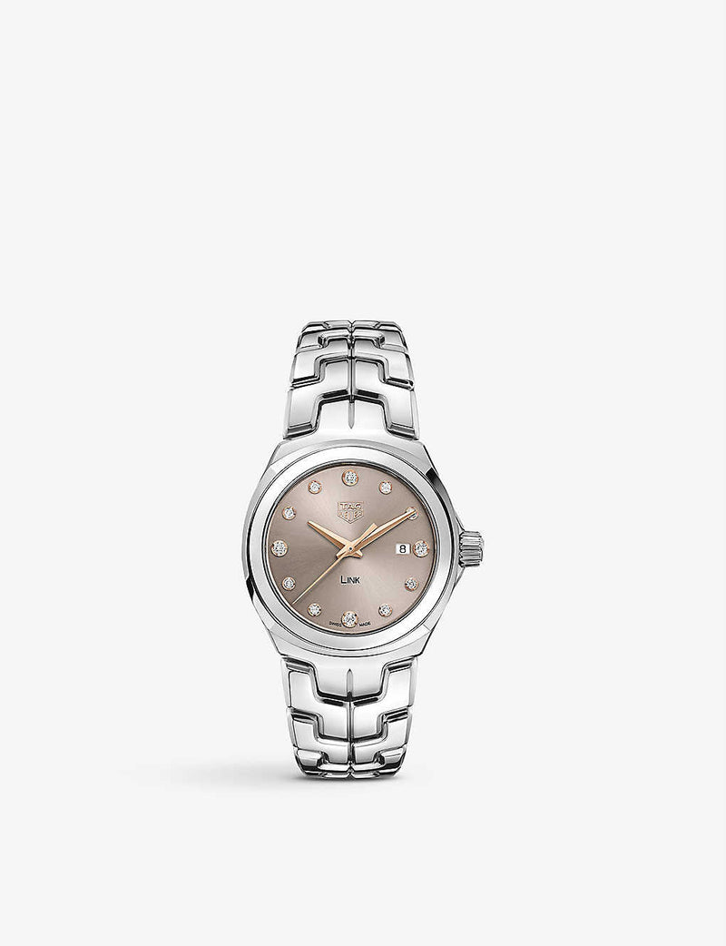 Shop Tag Heuer Link Quartz Brown Dial Silver Steel Strap Watch for Women - WBC131E.BA0649 in USA