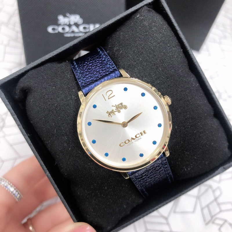 Coach Slim Easton Silver Dial Blue Leather Strap Watch for Women - 14502687 Buy Now By Coach
