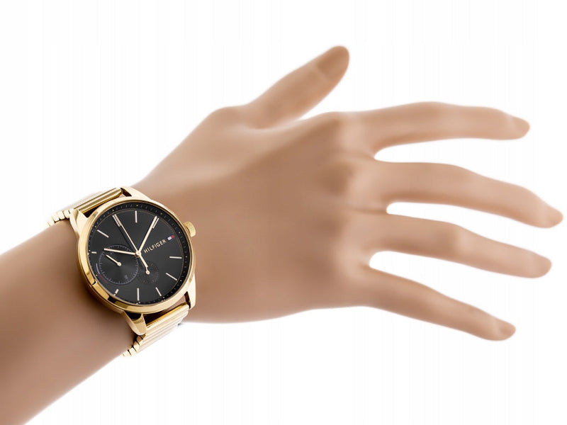 Shop Tommy Hilfiger Brooke Black Dial Gold Steel Strap Watch for Women - 1782019 in USA