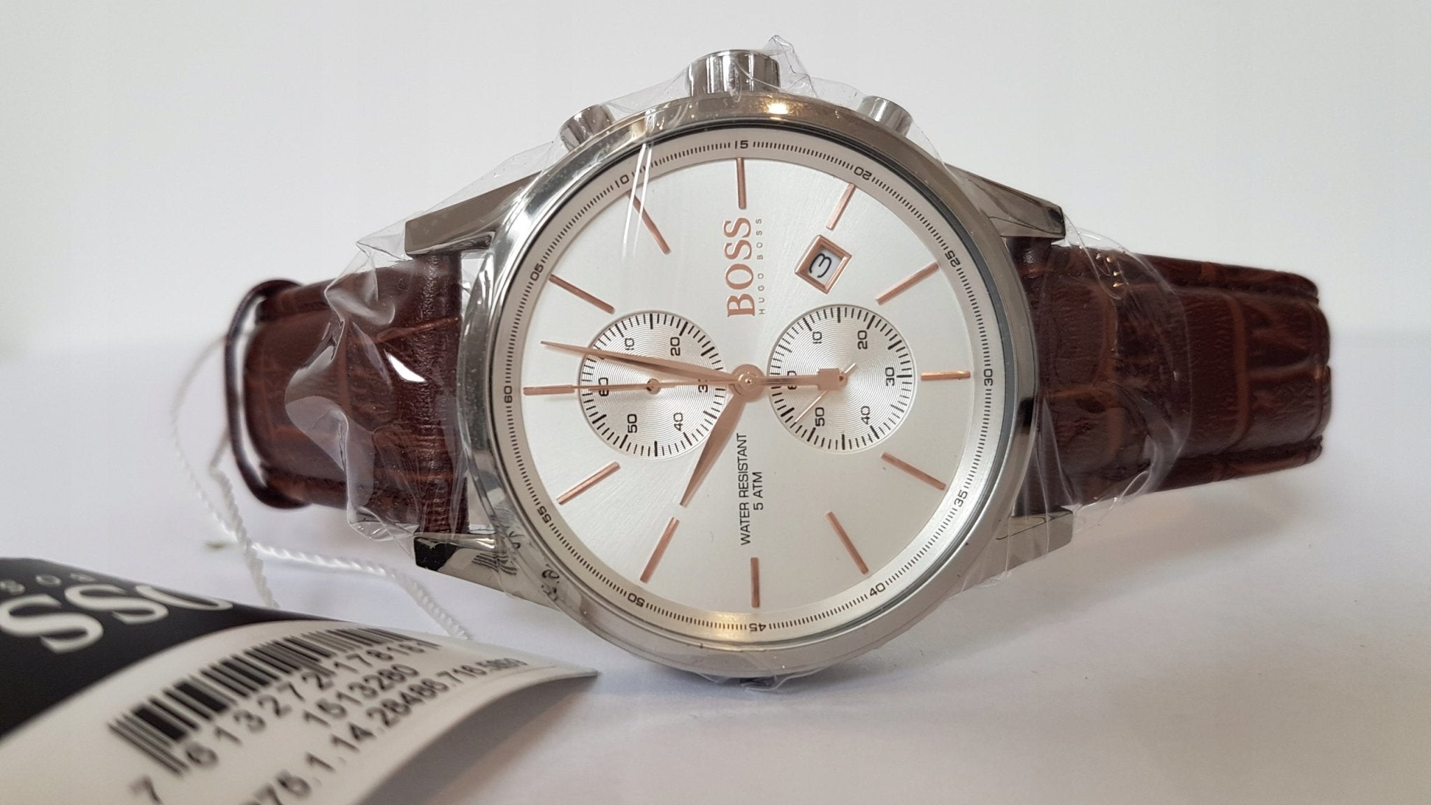 Hugo Boss Jet White Dial Brown Leather Strap Watch for Men - 1513280