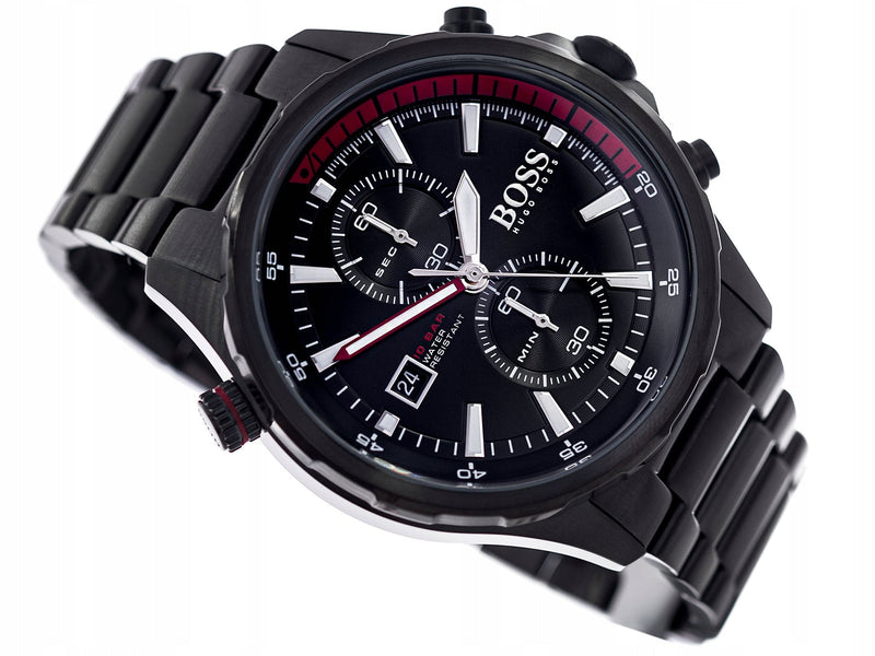 Shop Hugo Boss Globetrotter Black Dial Black Steel Strap Watch for Men - 1513825 in USA