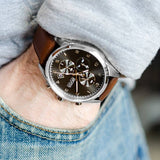 Hugo Boss Skymaster Chronograph Grey Dial Brown Leather Strap Watch for Men - 1513787