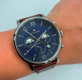 Tommy Hilfiger Evan Chronograph Blue Dial Brown Leather Strap Watch for Men - 1710393 Buy Now By Tommy Hilfiger
