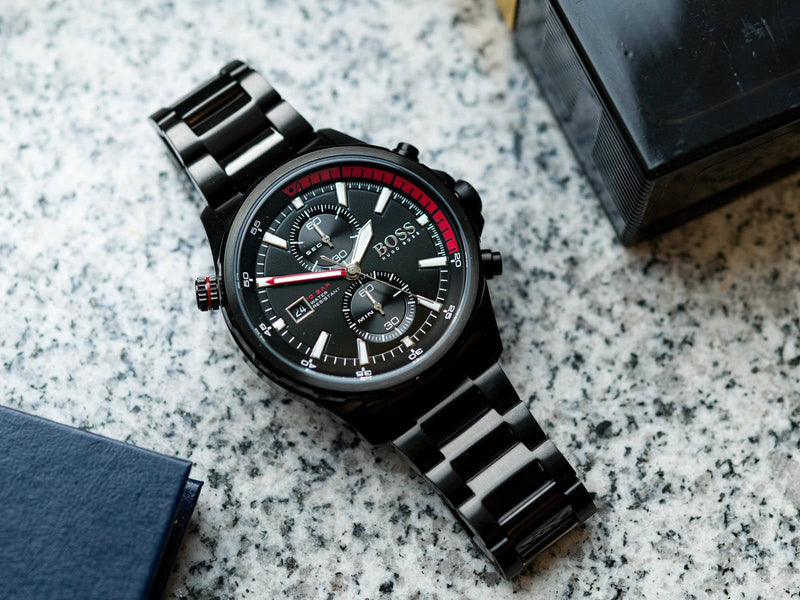 Shop Hugo Boss Globetrotter Black Dial Black Steel Strap Watch for Men - 1513825 in USA