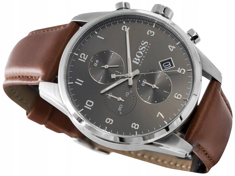 Hugo Boss Skymaster Grey Dial Brown Leather Strap Watch for Men - 1513787 Buy Now By Hugo Boss