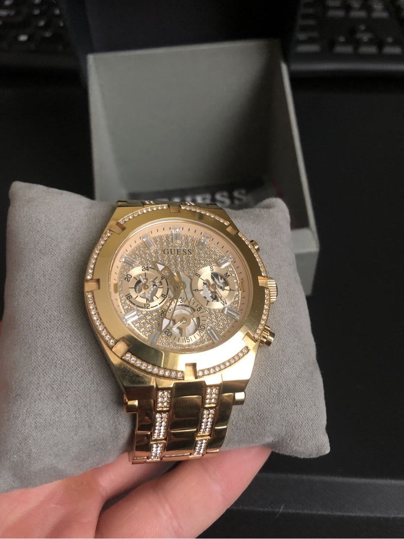 Shop Guess Continental Diamonds Gold Dial Gold Steel Strap Watch for Men - GW0261G2 in USA