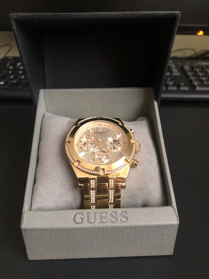 Shop Guess Continental Diamonds Gold Dial Gold Steel Strap Watch for Men - GW0261G2 in USA