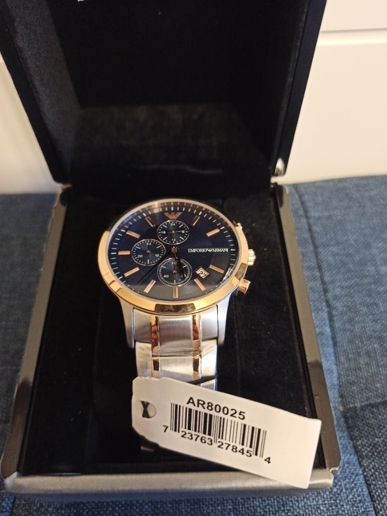 Emporio Armani Renato Chronograph Blue Dial Two Tone Steel Strap Watch For Men - AR80025 Buy Now By Emporio Armani