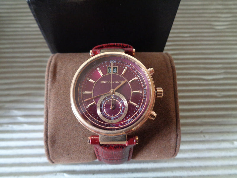 Michael Kors Sawyer Maroon Dial Maroon Leather Strap Watch for Women - MK2426 Buy Now By Michael Kors
