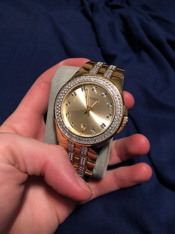 Bulova Crystal Collection Champagne Dial Two Tone Steel Strap Watch for Women - 98B174 Buy Now By Bulova