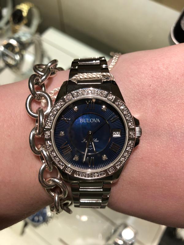 Bulova Marine Star Blue Dial Silver Steel Strap Watch for Women - 96R215 Buy Now By Bulova