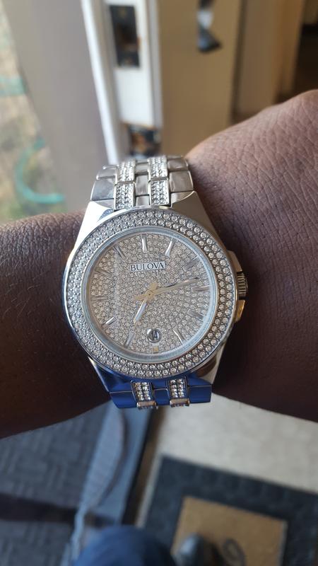 Bulova Crystal Pave Silver Dial Silver Steel Strap Watch for Men - 96B235 Buy Now By Bulova