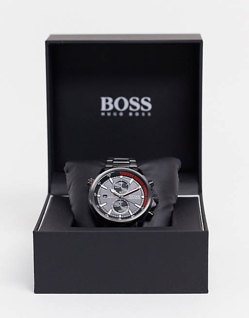Shop Hugo Boss Globetrotter Black Dial Black Steel Strap Watch for Men - 1513825 in USA
