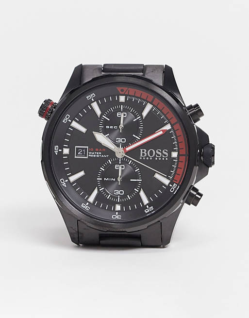 Shop Hugo Boss Globetrotter Black Dial Black Steel Strap Watch for Men - 1513825 in USA