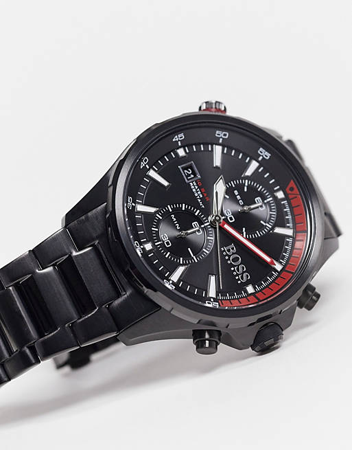 Shop Hugo Boss Globetrotter Black Dial Black Steel Strap Watch for Men - 1513825 in USA