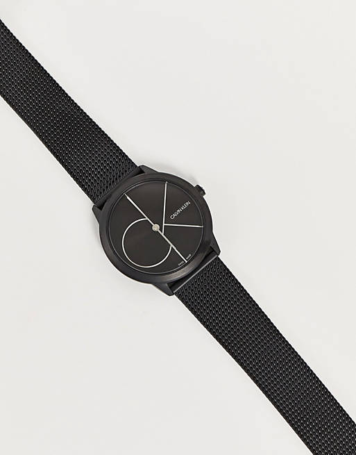 Shop Calvin Klein Minimal Black Dial Black Mesh Bracelet Watch for Men - K3M514B1 in USA